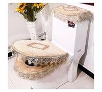 GPDNBIEU, Cuscino for Sedile WC, 3 Pezzi/Set Set di copriwater for con Fiori in Pizzo Champagne 2 Tasche for e copriserbatoio for(Yellow)