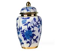GPDNBIEU, Decor tradizionale blu e bianco floreale porcellana ceramica tempio vaso di zenzero decorativo stoccaggio(22*40cm)