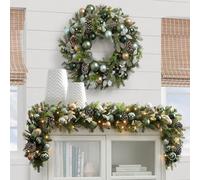 GPDNBIEU, Ghirlanda Artificiale da 2 Pezzi con pigne, ghirlande realistiche for la Decorazione for Ghirlanda della Porta di casa, Il corrimano delle Scale o Festa Nozze