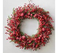 GPDNBIEU, Ghirlanda Natalizia Artificiale Pre-illuminata, alimentata a Batteria, Decorata con Bacche, Mele, Ghirlanda for Porta d'ingresso, Finestra, Parete(50cm/19.6in)