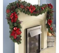 GPDNBIEU, Ghirlande Natalizie Artificiali Pre-Illuminate da 9 Piedi, Ghirlanda a Mantello con pigne, Bacche, Palline, Decorazioni Floreali for Interni/Esterni/casa/Camino(Red)