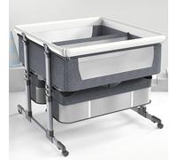 GPDNBIEU, Lettino con cestello portaoggetti, lettino portatile for bambini, 6 altezze regolabili accanto alla culla, for bambini da 1 a 36 mesi,B