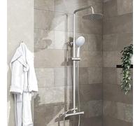 GPDNBIEU, Miscelatore termostatico for doccia tondo con soffione e doccetta valvola miscelatrice in ottone for bagno regolabile, finitura cromata