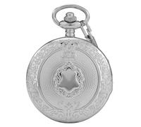 GPDNBIEU, Orologio da tasca al quarzo con scudo, orologio da tasca da uomo, numeri romani, catena, regalo(Silver)