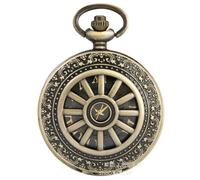 GPDNBIEU, Orologio da tasca vintage con numeri romani con quadrante nero cavo, orologio da tasca al quarzo a catena fine, orologio regalo for uomo e donna