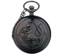 GPDNBIEU, Orologio da tasca vintage, orologio da tasca in acciaio Alchemy, orologio a catena in vita, orologio con collana con ciondolo, adatto for uomini e donne(Black Thin Chain)