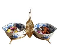 GPDNBIEU, Piatto di Frutta secca in Ceramica con crepa for Ghiaccio a 2 Griglie con piedistallo, Vassoio for Snack, Caramelle, Noci, Decorativo for Il Vassoio del tavolino da Festival Domestico