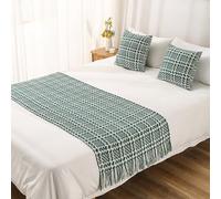 GPDNBIEU, Runner da Letto for Piedi del, copriletto in Tinta Unita con Decorazioni in Maglia, in, Sciarpa, Protezione for Asciugamano, for la Camera dell'hotel(Green,140x180cm for 120cm Bed)
