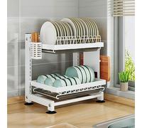 GPDNBIEU, Scolapiatti a 2 livelli con vassoio raccogligocce, portautensili, organizer da cucina di grande capacità