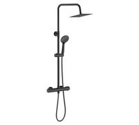 GPDNBIEU, sistema doccia quadrato termostatico 38°c con soffione a pioggia, doccetta, kit barra miscelatore antiscottatura, altezza regolabile(Matte Black Type 2)
