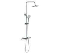 GPDNBIEU, sistema doccia quadrato termostatico 38°c con soffione a pioggia, doccetta, kit barra miscelatore antiscottatura, altezza regolabile(Chrome Type 3)
