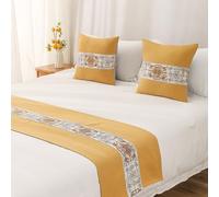 GPDNBIEU, Tappeto Runner da Letto for King Size, Sciarpa Moderna for Hotel con Ricamo for Runner e Sciarpe Comfort Liscio Tinta Unita(A Yellow,48 * 240cm for 180cm Bed)