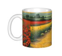 Gpkgsigt Papaveri Campo Giallo Brick Road Printing tazza in ceramica Tazze per cappuccino, latte, cereali, yogurt, latte, bevande calde o fredde Forno a microonde