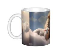 Gpkgsigt Tazza in ceramica con stampa di agnello con leone sulle nuvole per cappuccino, latte, cereali, yogurt, latte, bevande calde o fredde Forno a microonde
