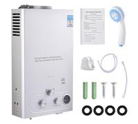GPL 12L Scaldabagno a Gas Propano, Scaldabagno Istantaneo Senza Serbatoio da 24KW con Kit Doccia, Bruciatore per Caldaia per Campeggio, Camper, Casa(Argento)