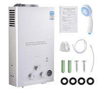 GPL 6L Scaldabagno a Gas Propano, Scaldabagno Istantaneo Senza Serbatoio da 12KW con Kit Doccia, Bruciatore per Caldaia per Campeggio, Camper, Casa(Argento)