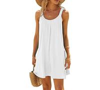 GPLOPEEY Abiti da spiaggia estivi da donna con scollo a U senza maniche bikini copricostume da bagno a tunica tinta unita abiti da bagno da donna vestiti da vacanza, 01 Bianco, S