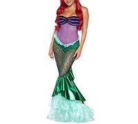 GPLOPEEY Costume da sirena da donna, per Halloween, costume da sirena, senza spalline, con volant e paillettes, coda lunga, per cosplay (02 verde, M)
