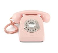 GPO 746 Rotary Telefono Fisso Retro anni ‘70, Telefono Classico con Interruttore per Suoneria, Cavo Arricciato, Suoneria a Campanello Originale, per Casa e Hotel, Rosa Garofano