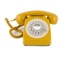 GPO 746 Rotary Telefono Fisso Retro anni ‘70, Telefono Classico con Interruttore per Suoneria, Cavo Arricciato, Suoneria a Campanello Originale, per Casa e Hotel, Giallo Mostarda