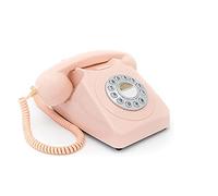 GPO 746 Telefono a Quadrante Push Button, Telefono Fisso Vintage per Casa, Ufficio, Telefoni Retro Con Suoneria a Campanello Originale e Cavo Arricciato, Carnation Pink