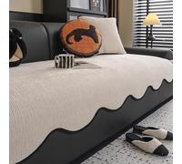 GPRL Copridivano con Bordo Ondulato in Morbida Ciniglia Protezione per Divano con Fondo Antiscivolo in Silicone Antipolvere E Resistente all'Usura,per Il Soggiorno (Beige)(110 * 300cm)