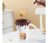 GPRL Tazza per Fonduta di Cioccolato,Tazza per Fonduta con Forchetta,Crogiolo per Biscotti di Natale,Set Multiuso per Fonduta di Cioccolato per Formaggio,Cioccolato,Burro E Caramello,Bianco