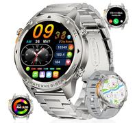GPS Bussola Orologio Intelligente da Uomo con Torcia LED 1.43″AMOLED Smartwatch Uomo Chiamata Bluetooth per Android iOS 600 mAh Smartwatch Uomo Acciaio Argento Frequenza Cardiaca Salute Monitor