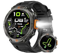 GPS Smartwatch Militare Uomo Impermeabile 3ATM con Torcia LED Bussola, 1,45" HD Rugged Smartwatch Orologio con Chiamate Bluetooth, Fitness Watch con Cardiaca SpO2 Notifiche WhatsApp per Android iOS