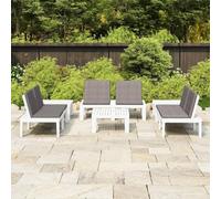 GPUTYGHN Set di 6 sedie da giardino con cuscini, set lounge bianco in plastica con tavolo e schienali per un elevato comfort di seduta