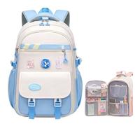 GQDGCU Zaino scuola elementare Middle School Zaino grande per bambini per ragazze e ragazzi Durevole zaini per 3 4 5 6 7 8 9 classe bambini 10 11 12 13 14 15 16 17 18 anni borsa per la scuola, Blu 46