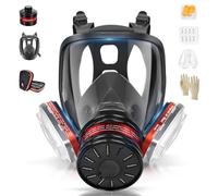 GQFOWE Maschera a gas integrale - respiratore con filtro ai carboni attivi da 40 mm, filtri 6001CN, guanti e tappi per le orecchie, maschera antigas per gas, polvere, vernice spray, prodotti chimici