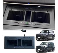 GQQSXZNTD Caricatore Senza Fili Doppio per Auto per Land Rover Defender 90/110/130 (2020-2024) Accessori Accendisigari, 15W Dual Wireless & 27W Tipo-C/USB Vassoio Ricarica Rapida per i-Phone Sam-Sung