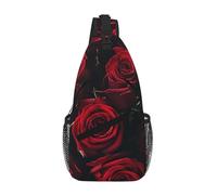 GQSZCYHLKL Borsa a tracolla casual da uomo con stampa rosa rossa e nera con design multi-tasca, borsa frontale leggera e spaziosa per viaggi, lavoro e uso quotidiano, Nero , Taglia unica