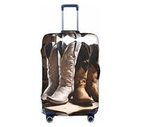 GQSZCYHLKL Copertura per valigia da cowboy, con cappello nero e stivali in stile western, elegante custodia protettiva da viaggio con stampa su entrambi i lati, design elastico per una vestibilità