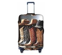 GQSZCYHLKL Copertura per valigia da cowboy, con cappello nero e stivali in stile western, elegante custodia protettiva da viaggio con stampa su entrambi i lati, design elastico per una vestibilità