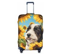 GQSZCYHLKL Custodia per valigia con cane con girasoli, elegante custodia protettiva da viaggio con stampa su entrambi i lati, design elastico per una vestibilità sicura e protezione dai graffi, bianco