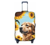 GQSZCYHLKL Custodia per valigia con cane con girasoli, elegante custodia protettiva da viaggio con stampa su entrambi i lati, design elastico per una vestibilità sicura e protezione dai graffi, bianco