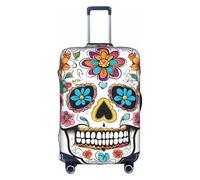 GQSZCYHLKL Custodia per valigia con teschio, elegante custodia protettiva da viaggio con stampa su entrambi i lati, design elastico per una vestibilità sicura e protezione dai graffi, bianco, L