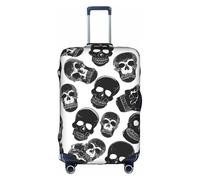 GQSZCYHLKL Custodia protettiva per valigia con teschio nero, elegante custodia protettiva da viaggio con stampa fronte/retro, design elastico per una vestibilità sicura e protezione dai graffi, bianco