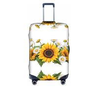 GQSZCYHLKL Custodia protettiva per valigie con girasoli gialli e fiori bianchi, elegante custodia protettiva da viaggio con stampa su entrambi i lati, design elastico per una vestibilità sicura e