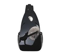 GQSZCYHLKL Wolf Night Moon Print - Borsa a tracolla da uomo casual con design multi-tasca, leggera e spaziosa borsa frontale per viaggi, lavoro e uso quotidiano, Nero , Taglia unica