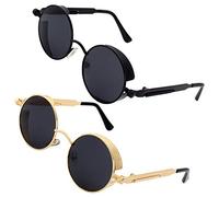 GQUEEN Occhiali da Sole Uomo Donna Rotondi Tondi Polarizzati Steampunk in Metallo con Protezione UV400 MTS2