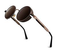 GQUEEN Occhiali da Sole Uomo Donna Rotondi Tondi Polarizzati Steampunk in Metallo con Protezione UV400 MTS2
