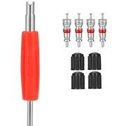 GQunit Attrezzo Smonta Valvole，1 Chiave a Doppio Uso, 4 Tubi Argentati con Rivestimento Rosso e 4 Cappucci Valvola