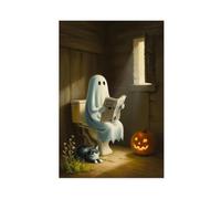 GQVCJSW Poster su tela con fantasma che legge un giornale sul WC (3), decorazione artistica da parete per soggiorno e camera da letto, 30 x 45 cm