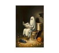 GQVCJSW Poster su tela con fantasma che legge un giornale sul WC (4), decorazione per camera da letto, ufficio, camera da letto, regalo, 30 x 45 cm