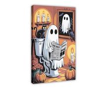 GQVCJSW Poster su tela con fantasma che legge un giornale sul WC (5), decorazione per camera da letto, ufficio, camera da letto, regalo, 40 x 60 cm