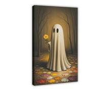 GQVCJSW Poster su tela con fantasma che tiene un fiore nella foresta, decorazione artistica da parete per soggiorno e camera da letto, 30 x 45 cm