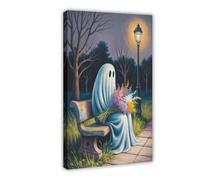 GQVCJSW Poster su tela con fantasma che tiene un fiore sulla panchina (3), decorazione artistica da parete per soggiorno e camera da letto, 30 x 45 cm